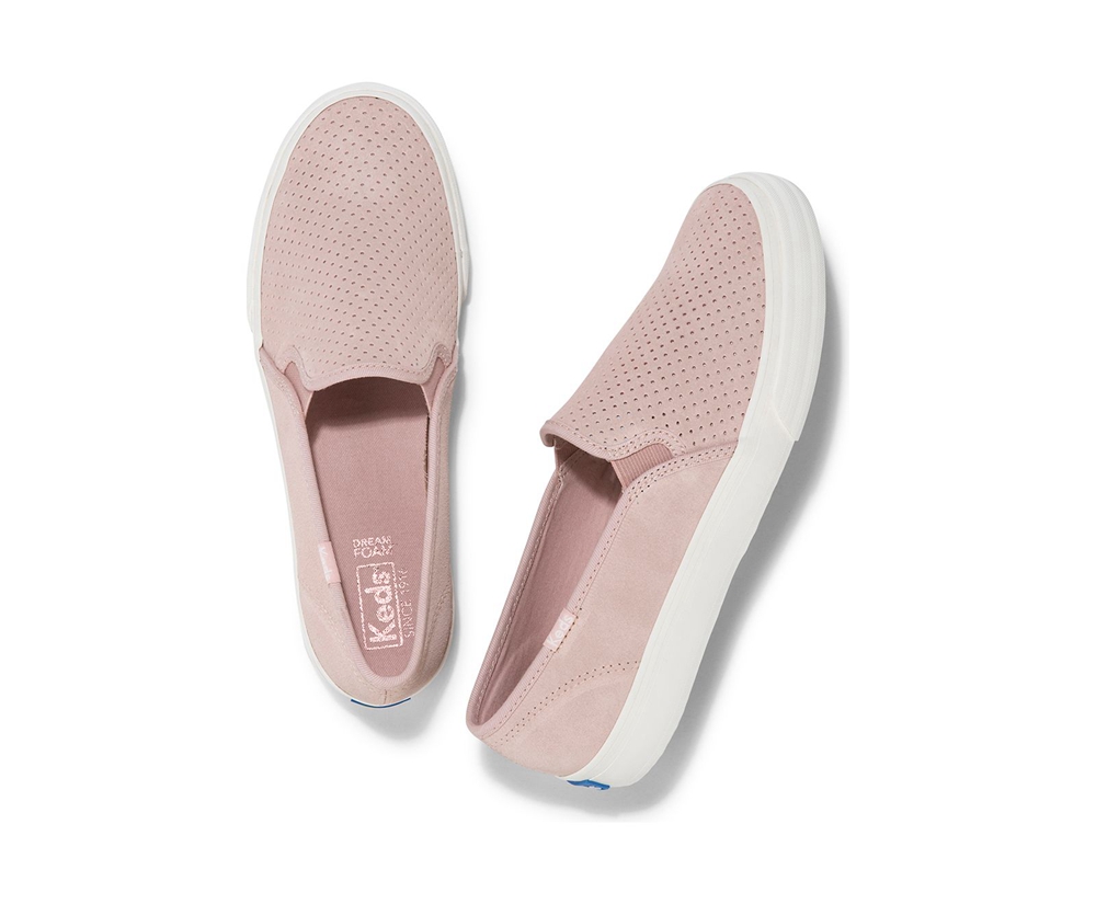 Keds Slip Ons Damen Rosa - Double Decker Perf Suede - BQK-397524